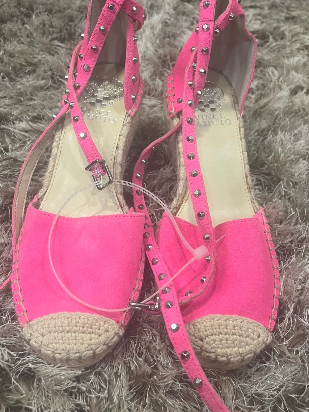 Vince Camuto Bright Pink Studded Espadrille Sandals